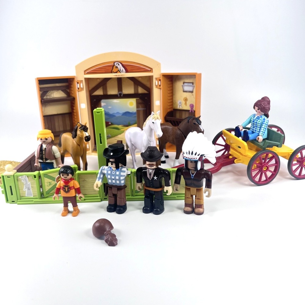 Playmobil Western Horse Stable Mixed Lot Horses Wagon Cowboys Native Figures etc